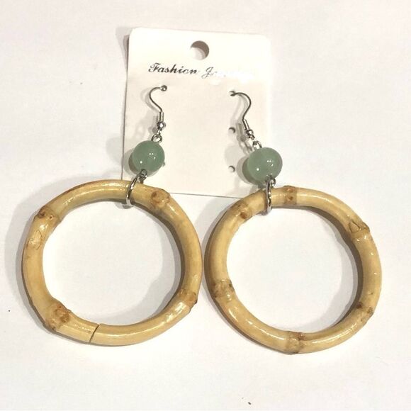 Asian Inspired Beaded Bamboo Hoop Earrings - 217 - Picture 3 of 8